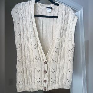 Pierre Cardin Cable Knit Sweater Vest Button Front Large Cotton